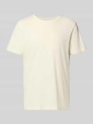 T-shirt met geribde ronde hals
