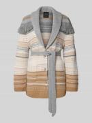 Regular fit gebreid jack van scheerwolmix met strikceintuur