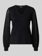 Regular fit pullover van viscosemix met semi-transparante mouwen