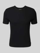 T-shirt met geribde ronde hals