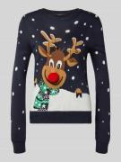 Regular fit kersttrui met pompon, model 'FROSTYDEER'