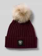 Gebreide muts met pompon en labeldetail, model 'LIFE'