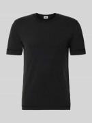 T-shirt met geribde ronde hals