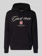 Hoodie met labelstitching en kangoeroezak