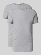 T-shirt met geribde ronde hals