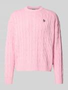 Gebreide pullover met kabelpatroon en labelstitching