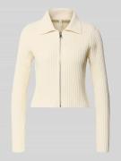 Regular fit gebreid jack met ribmotief, model 'ELLY'