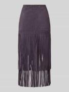 Leren rok met franjes en ritssluiting aan de achterkant