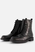 Linea Zeta Croco Veterboots zwart Leer