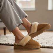 Warmbat Flurry Plateau Pantoffels cognac Suede