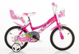 Dino Kinderfiets Meisjesfiets 14 inch met zijwieltjes, mand en poppenz...