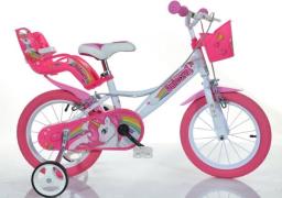 Dino Kinderfiets Unicorn Eenhoorn met zijwieltjes, mand en poppenzitje