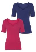 NU 20% KORTING: Vivance T-shirt met hartvormig decolleté (Set van 2)