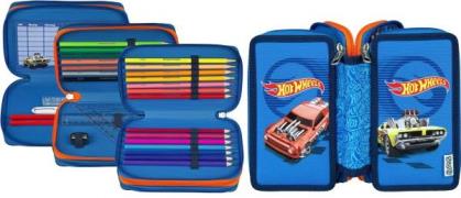 Scooli Etui Tripledecker, Hot Wheels gevuld, inclusief geodriehoek