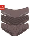 Lascana Slip van elastische katoen met delicate kant (set, 3 stuks)