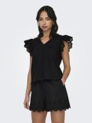 Only Shirt met V-hals ONLLOU EMB S/S FRILL TOP PTM