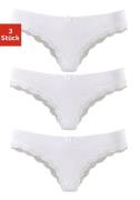 Lascana Brazilian slip van elastische katoen met delicate kant (3 stuk...