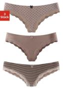 Lascana Brazilian slip van elastische katoen met delicate kant (3 stuk...