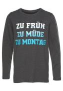 NU 20% KORTING: KIDSWORLD Shirt met lange mouwen ZU FRÜH, ZU MÜDE, ZU ...