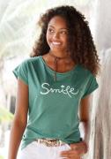 NU 20% KORTING: Beachtime T-shirt Met frontprint "Smile" in een zachte...