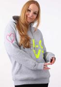 Zwillingsherz Hoodie met "love"-print en geborduurd neonhart op de mou...