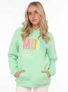 Zwillingsherz Sweatshirt met geborduurd "moin"-schrift in neonkleuren