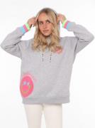 Zwillingsherz Hoodie Always Happy met smiley-print van frotté en neon ...