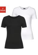 Lascana T-shirt van zacht ribmateriaal (Set van 2)