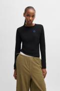 HUGO Blue Longsleeve Daliria met label-badge met happy hugo logo