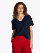 Tommy Hilfiger T-shirt SLUB CROP V-NK SS met open rand, met logobordur...