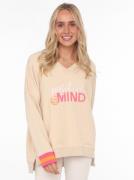 Zwillingsherz Sweatshirt met v-hals, "positive mind"-borduursel en neo...