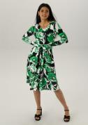 Aniston SELECTED Jerseyjurk met bloemige print en gerimpelde tailleban...