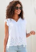 Vivance Blouse met korte mouwen met broderie anglaise en v-hals, blous...