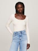 Tommy Jeans Curve Henleyshirt TJW MELANGE HENLEY LS EXT met diepe rond...