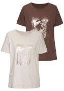 Vivance T-shirt Met goudkleurig glanzend folieprint (Set van 2)