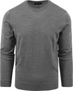 Suitable Merino Pullover Ronde Hals Antraciet