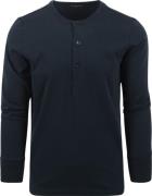 KnowledgeCotton Apparel Longsleeve T-shirt Henley Donkerblauw