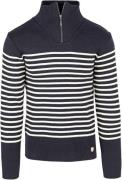 Armor-Lux Camionneur Half Zip Trui Wol Strepen Navy