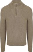 Suitable Half Zip Trui Wol Blend Taupe