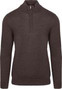 Profuomo Half Zip Pullover Merinowol Donkerbruin