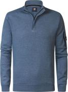 Petrol Half Zip Trui Melange Blauw