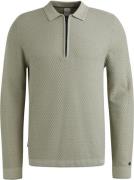 Cast Iron Long Sleeve Half Zip Poloshirt Structuur Lichtgroen