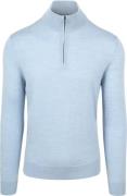Suitable Merino Half Zip Trui Lichtblauw