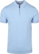 Suitable Knitted Half Zip Polo Lichtblauw