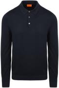 Suitable Longsleeve Poloshirt Flat Knit Navy