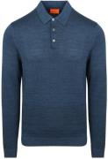 Suitable Longsleeve Poloshirt Flat Knit Blauw