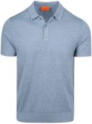 Suitable Knitted Polo Cotton Linen Blauw