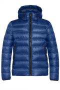 Reset winterjas blauw effen rits normale fit afneembare capuchon