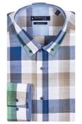 Giordano casual overhemd blauw wit geruit 100% katoen normale fit