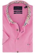Portofino casual overhemd korte mouw met logo roze geruit katoen regul...